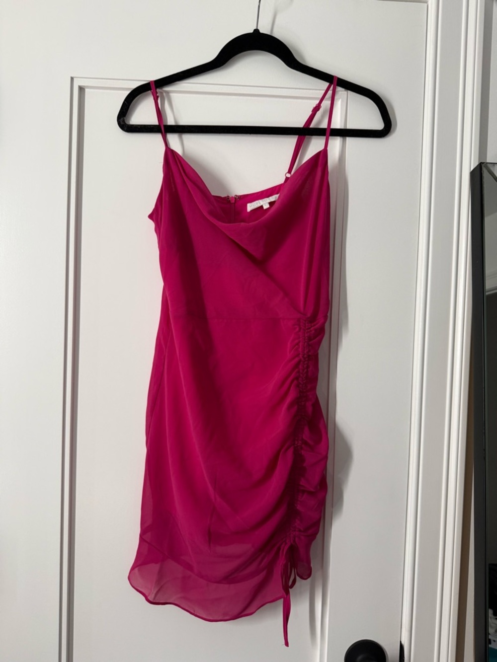 More to Come - Mileva Ruched Fuchsia Spaghetti Strap Mini Dress